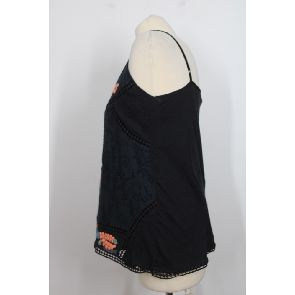 Meadow Rue Anthropologie M Black Floral Embroidered Lace Trim Tank Top - Picture 5 of 9